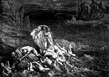 Gustave Doré - 1857 for The Divine Comedy by Dante Alighieri - Inferno - The Styx - The Irascible