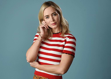 Emily Blunt Portrait in Striped Shirt