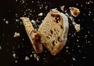 Stollen Cake Slice on Black Background
