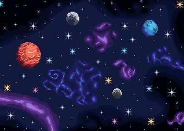 Pixel Art Space Scene
