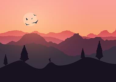 Mountain Sunset Minimalist Landscape