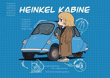 Heinkel Kabine Blueprint with Anime Girl