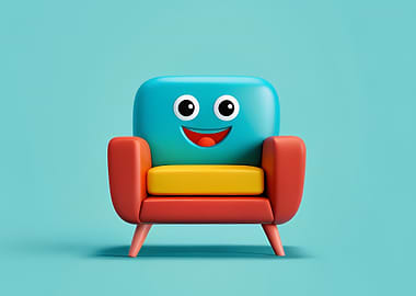 Kawaii Armchair Mascot in a Minimal Studio