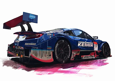 Blue Honda Racing Car Illustration