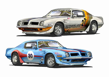 Two Pontiac Racing Cars Illustration