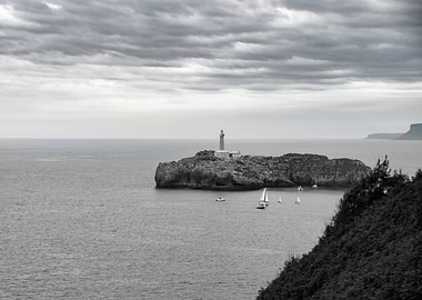 Black and White Lighthouse Seascape