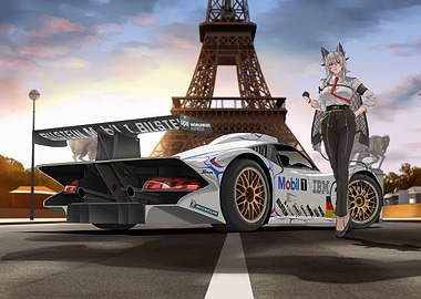 Anime Girl with Race Car in Paris