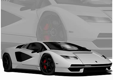 White Lamborghini Countach Car Illustration