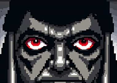Pixel Art Portrait with Red Eyes