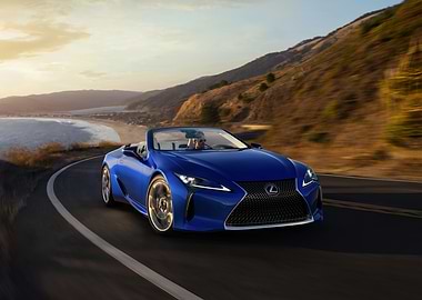 Blue Lexus Convertible on Coastal Road
