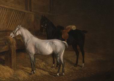 Horses in Stable Painting