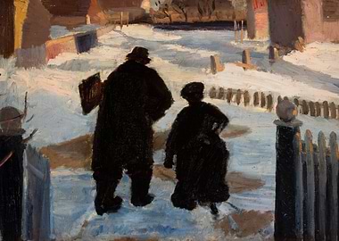 Winter Scene with Figures Painting