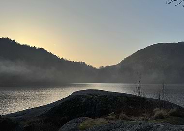 Misty Lake at Sunrise