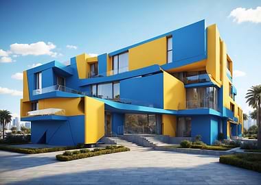 Modern Blue and Yellow Building Exterior