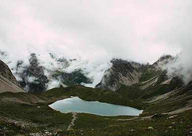 Mountain Lake Under Cloudy Sky