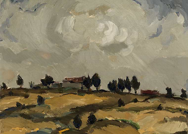 Painted Landscape with Cloudy Sky
