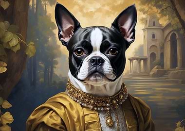 Boston Terrier Portrait in Renaissance Style