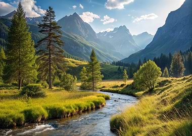 Mountains at River Landscape Nature