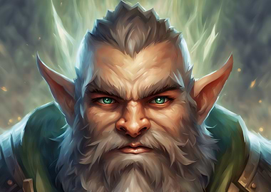 Fantasy Gnom Warrior Portrait with Green Eyes
