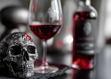 Skull, Wine Glass, and Bottle Still Life