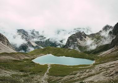 Mountain Lake Landscape with Clouds