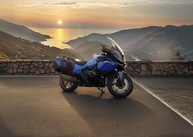 Blue BMW Motorcycle 1300 R at Sunset
