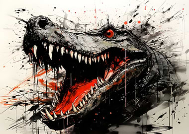 Alligator with Open Mouth Ink Art