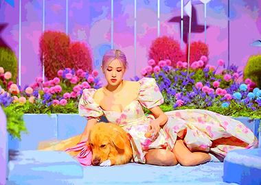 Rosé with Golden Retriever in Floral Setting