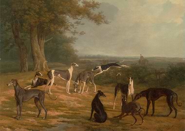 Greyhounds in a Landscape Painting