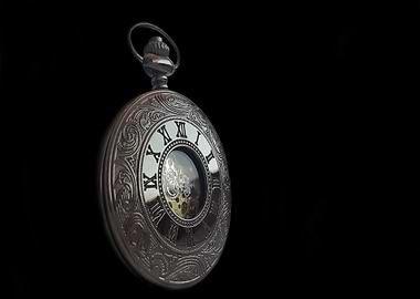 Silver Pocket Watch on Black Background