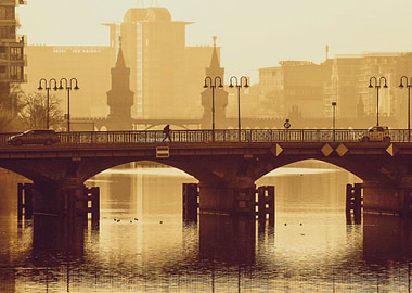 Bridge over water in golden light
