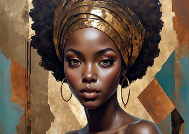 Elegant Woman with Golden Headwrap Portrait