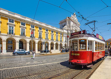 Lisbon street scene with tram
