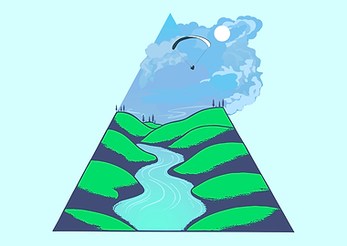 Paragliding over green hills illustration