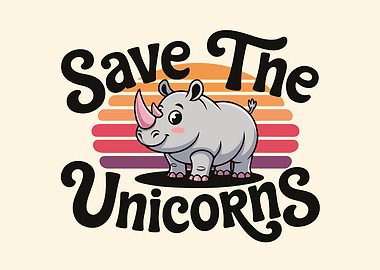 Save The Unicorns Cartoon Rhino