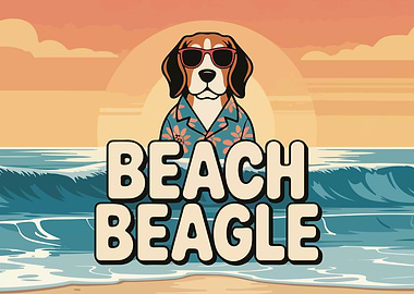 Beach Beagle Cartoon Illustration