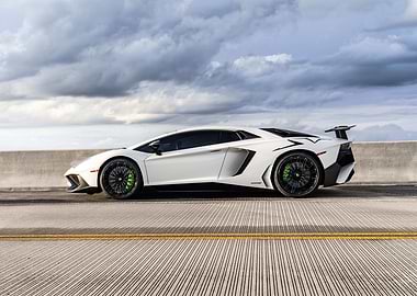 White Lamborghini Aventador on the Road