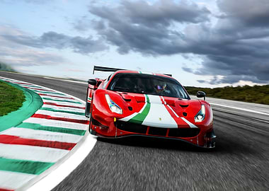 Red Ferrari Race Car on Track