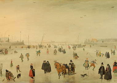 Winter Scene with Ice Skaters Painting