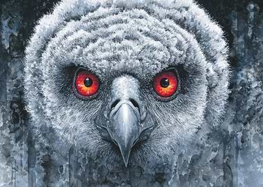 Intense Owl Portrait with Red Eyes
