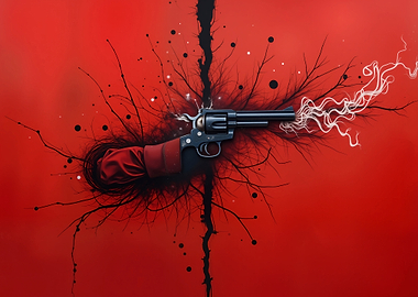 Revolver with Red Sleeve on Red