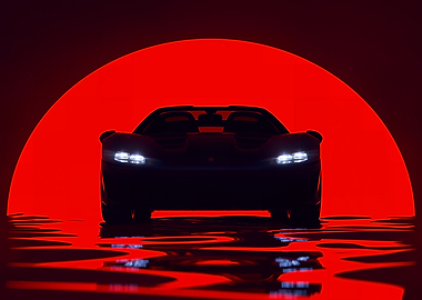 Silhouette of a car with red background