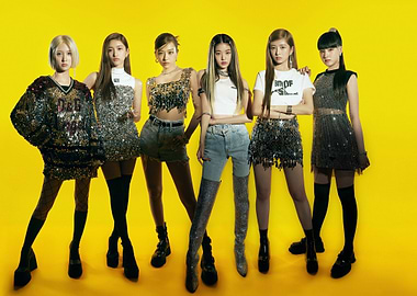 ive group photo on yellow background