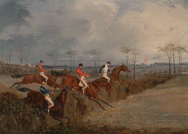 Horse Racing Over Obstacles Painting