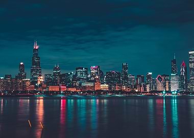 chicago skyline at night