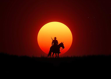 Cowboy Silhouette at Sunset