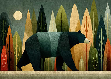 Stylized Bear in Forest Illustration