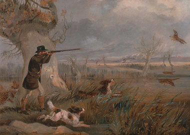 Hunting Scene with Dogs and Hunter