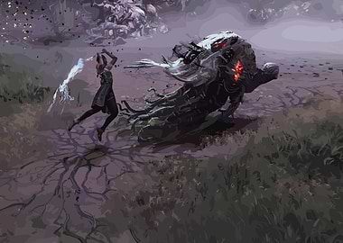 Warrior facing monstrous creature illustration