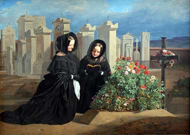 Mourning at the Cemetery Painting
